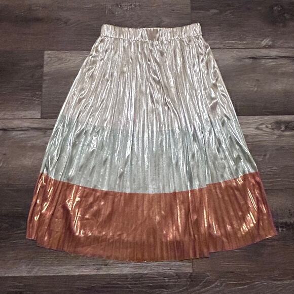 ZARA Color Block Metallic Pleated Skirt, Size Small - Picture 4 of 9